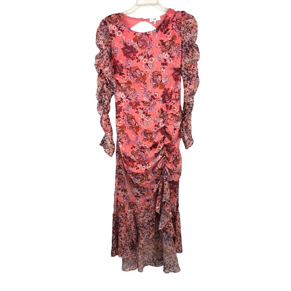 Revolve NSR Floral Maxi Dress Puff Sleeve Pink Garden Fairy Wedding Guest M - Picture 2 of 7
